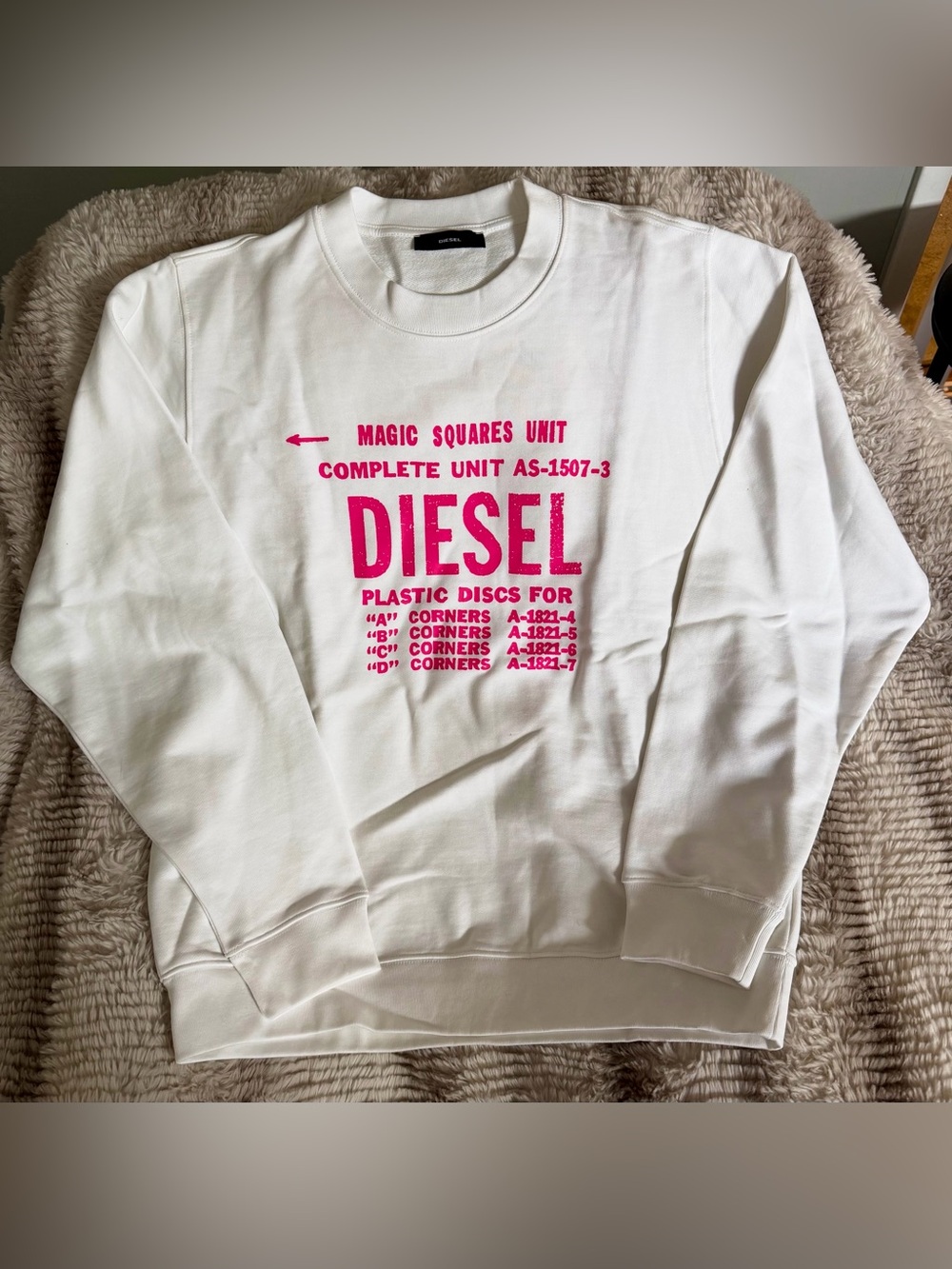 Diesel White Crewneck Sweatshirt with Pink Logo Print